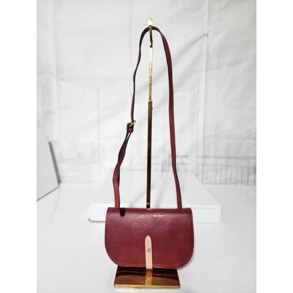 Authentic Celine Leather Strap Clutch Wine/Pink